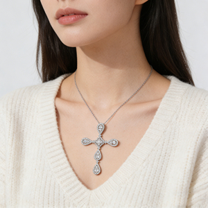 CUSTOM SILVER 10K/14K/18K GOLD PLATED LAB GROWN CVD DIAMOND CLASSIC ENGAGEMENT <b>GIFT</b> SWEATER CHAIN NECKLACE CROSS PENDANT - Product Image 5