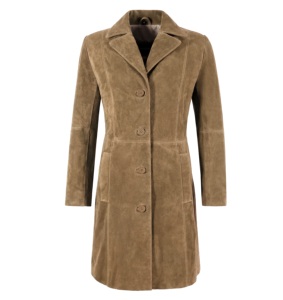 Abrigo Largo de Mujer Personalizado 100% Cuero Nappa Beige Genuino con Herrajes YKK, Marca Privada OEM, Estilo Clásico de Abrigo Capitán - Product Image 1