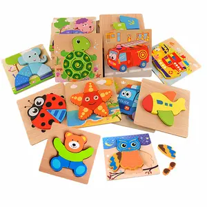 Rompecabezas de animales para niños de 1, 2 y 3 años, juguetes educativos de madera 3d para bebés, venta al por mayor de fábrica