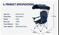 Chaise de camping pliante en alliage d'aluminium avec auvent pare-soleil, chaise de pêche d'extérieur avec pare-soleil, chaise de plage portable