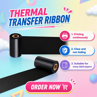Ruban de transfert thermique en résine noire originale 110 mm * 300 m, à base de carbone, ultra-longue durée de vie, résistant à l'usure, pour imprimantes d'étiquettes