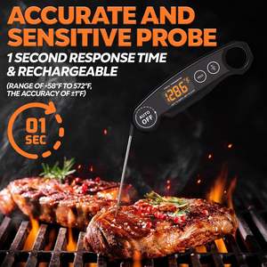 Thermomètre alimentaire pliable étanche pour la cuisson de la viande, idéal pour la cuisson en extérieur et en cuisine, pour la dinde et le barbecue, rechargeable par USB - Product Image 2