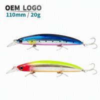 Leurre Minnow Flottant 110mm 20g Tête Rouge Dos Chartreuse Holographique Argenté Triple Hameçons OEM Lancer Longue Distance Vente en Gros