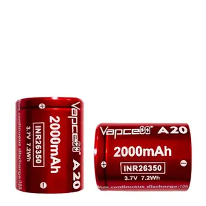 Vapcell 26350 A20 3.6v 3.7v 2000mah 10A可充电锂离子电池，用于电动手电筒电动工具