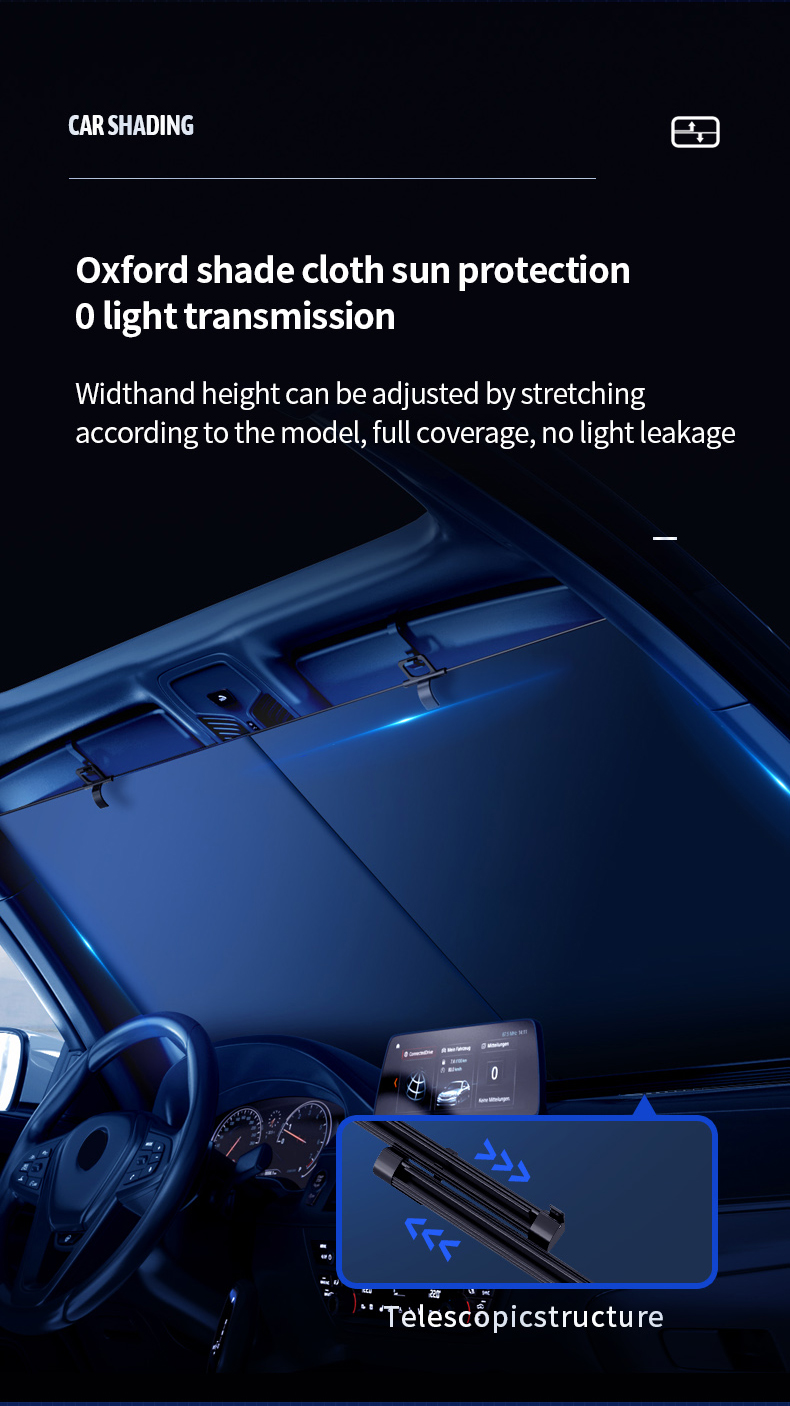 Fifth car Windshield Sunshade, Fifth , Oxford sun shield, sun block 0 light transmission, 80-140cm retractable