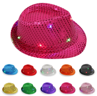 Joylit Sparkly Sequin Fedora Hat Light-Up Trilby pour déguisement Dance Party Occasion de Noël Accessoire de fête de nuit
