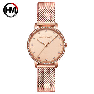 HANNAH MARTIN <span class=keywords><strong>Montre</strong></span>-bracelet de luxe pour femme Argent Design minimaliste Diamant Milanaise Bande Logo personnalisé Mouvement à quartz Cuir - Product Image 6