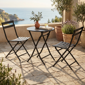 Modern Metal Frame Waterproof Folding Bistro Set 3 Pieces Portable Patio <strong>Table</strong> and Chairs for Balcony Garden <strong>Camping</strong> - Product Image 3