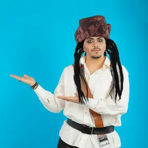 파푸 성인 브라운 캐리비안 해적 의상 TriCorn 모자 디럭스 해적 선장 모자 향취 머리