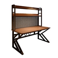 Bureau d'ordinateur simple en bois tout-en-un avec panneau perforé et chaise en métal pour chambre, maison, bureau ou salle d'étude