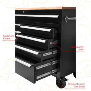 <span class=keywords><strong>Armoire</strong></span> à outils de <span class=keywords><strong>garage</strong></span> multifonctionnelle industrielle de 42 pouces en acier noir avec revêtement en poudre, 4 roues, dessus en bois, 9 tiroirs de <span class=keywords><strong>rangement</strong></span> - Product Image 4