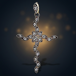 Nuevo Colgante de Cruz Chapado en Oro con Circonita Cúbica y Perla Plateada - Joyería de Estilo Religioso Cristiano, Certificado por Terceros, Unisex - Product Image 2