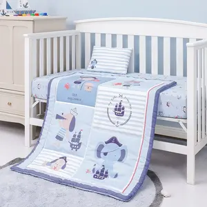 مصنع OEM الفاخرة سوبر لينة تنفس 3 قطعة الأزرق الفيل المهد سرير ملاءات طقم سرير للأطفال الطفل الأولاد