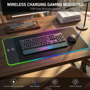 Alfombrilla de Ratón para Juegos con Carga Inalámbrica Rápida de 15W, Tira de Luz LED RGB, Alfombrilla de Escritorio Extragrande para PC Gamer, Gráficos Personalizados - Product Image 1