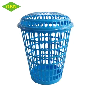 Petit panier à linge rond portable en plastique coloré avec couvercle pour ranger les vêtements sales pour la maison bon marché