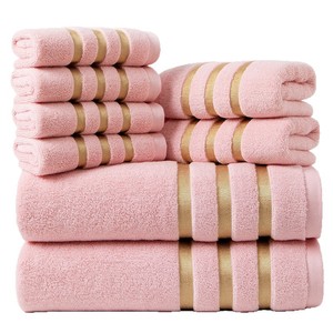Ensembles de serviettes en coton de luxe en gros, design à rayures dorées décoratives, doux et absorbants, kit de serviettes de bain personnalisé avec logo pour hôtel et spa - Product Image 3