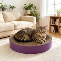 Grattoir pour chat en carton ondulé rond haute densité, violet, avec service OEM pour les animaleries