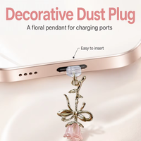 Cadeaux promotionnels tendance : Breloque Fleur Rose, Bouchon anti-poussière pour port de charge USB Type C et Micro USB de téléphone
