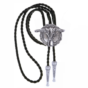 Produits les plus vendus : Collier Bolo Tie en métal circulaire en forme de tête de taureau de <span class=keywords><strong>cowboy</strong></span> western avec pendentif en cuir style country - Product Image 6
