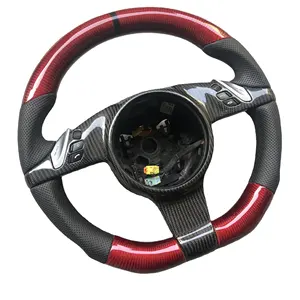 CCExcellent Advanced custom black perforated leather with red carbon fiber steering wheel for Porsche 911 987