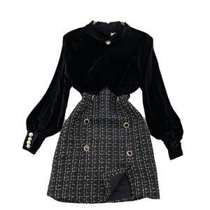 Abito <span class=keywords><strong>a</strong></span> <span class=keywords><strong>Tunica</strong></span> Autunnale Vintage per Donna <span class=keywords><strong>Taglie</strong></span> <span class=keywords><strong>Forti</strong></span> Lunghezza al Ginocchio Stile Casual Aderente Impero Patchwork Pizzo Colletto alla Coreana Traspirante Invernale - Product Image 1