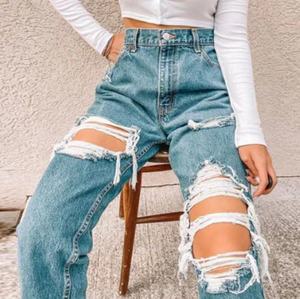 Jeans pour femmes déchirés, style vintage européen et américain, de haute qualité, vente en gros 2025, coupe droite, respirant, ample, déchiré - Product Image 4