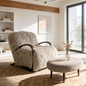 Sillón Nórdico con Estructura de <span class=keywords><strong>Madera</strong></span> Maciza, Piel de Oveja Blanca, Cómodo Sofá <span class=keywords><strong>para</strong></span> Sala de Estar, Apartamento, Hotel, Villa - Product Image 5