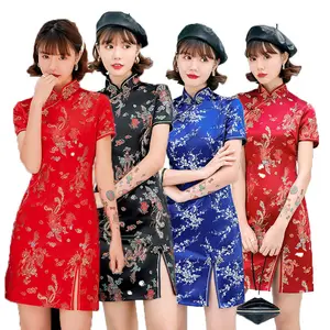 Yeni yaz kısa Cheongsam elbise çin tarzı ince Vintage Vestido Qipao elbiseler vestidos robe