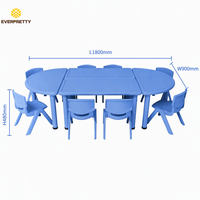 Meubles de classe pour maternelle durables et modernes en gros, table et chaises modulaires en plastique pour activités, 8 places