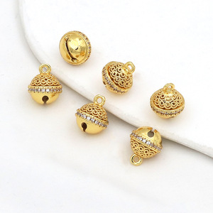 18k gold plated <b>copper</b> color-preserving pendant bell pendant semi-hollow diamond-set <b>bracelet</b> necklace handmade DIY accessories - Product Image 5