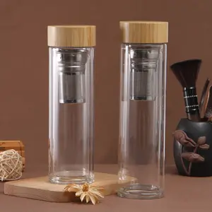 Amazons ขวดน้ําชาผลไม้ Infuser แก้วผนังคู่พร้อมฝาปิดไม้ไผ่ใหม่แบบพกพาล้างผลิตภัณฑ์กีฬา 12 ออนซ์ 16 ออนซ์