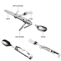 Ensemble de vaisselle de camping, cuillère pliable, fourchette/couteau et ouvre-bouteille, outil d'extérieur en acier inoxydable pour la randonnée et les voyages