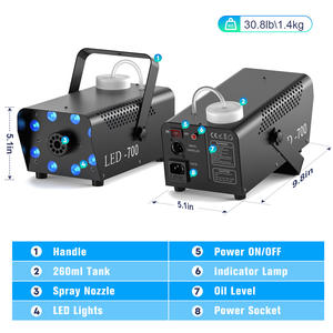 Máquina de Fumaça e Névoa com Iluminação LED de 700W e 8 LEDs RGB 3 em 1, Equipamento de Efeito de Palco para <span class=keywords><strong>DJ</strong></span>, Discoteca e Boate - Product Image 6