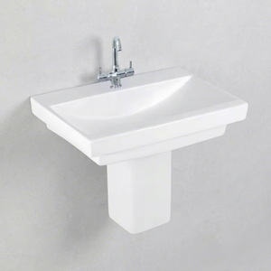Lavabo demi-pied en céramique à surface solide, finition brillante ou mate, pour villa et centre commercial - Product Image 4