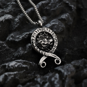 Stainless Steel Men's Pendant <b>Necklace</b> Viking Runes <b>Celtic</b> Wolf Design Themed Animal Shape Gift Jewelry - Product Image 2