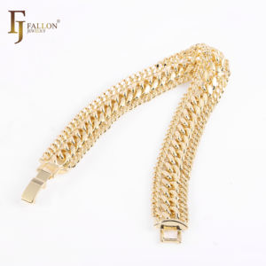 54120131 FJ Fallon Moda Jóias Triplo Cubano Link Curvo Pulseiras Largas 14K Banhado A Ouro Latão Baseado - Product Image 5