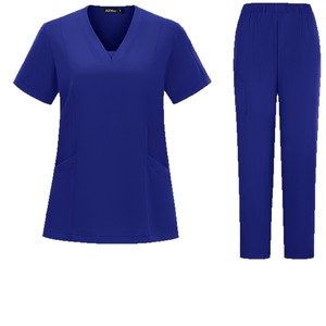 Women's Scrub Set Short Sleeve V Neck Top And Pants Moisture Wicking Medical Uniforms For Hospital Workwear Split Design - Product Image 5