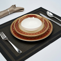 Service de table en céramique de 24 pièces, couleur rouge royal, pour table de dîner musulmane, avec assiettes et bols, pour 6 personnes