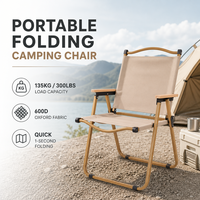 Chaise pliante de plage Kermit en acier haute teneur en carbone, moderne et de qualité supérieure, avec accoudoirs en bois, pour pique-nique, pêche et jardin