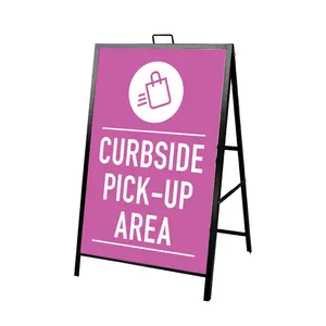 Heavy Duty double sides Portable A-Frame Sidewalk Curb Sign 24 x 36 Inch Slide-in Folding Black Coated Metal sign with hand bar