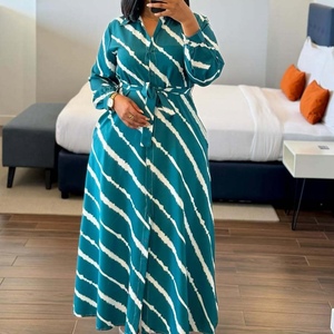 Robes pour femmes grande taille, nouvelle arrivée, manches longues, rayures diagonales, style africain, cintrées à la taille, tendance - Product Image 5