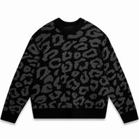 Pull-over en tricot à imprimé léopard pour homme, col rond, manches longues, coupe ample, style streetwear, automne-hiver