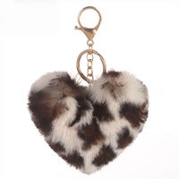 Usine Vente Directe Peluche Peluche Moelleux Forme Léopard Amour Pompon Imprimer Neige Fourrure Coeur Pom Pom Porte-clés 10 Pack