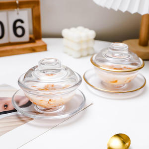 Ensemble de bols en verre transparent de 150ml avec bordure dorée Thé Café Dessert Cubilose Tasse en verre <span class=keywords><strong>Bol</strong></span> en verre - Product Image 4