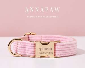 Soft <b>Pink</b> Corduroy Plastic Personalized Tag Puppy Lead with <b>Bow</b> for Wedding Gift Free Engraved Name Dog Collar - Product Image 5