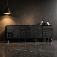 Buffet de luxe 2,5 m de la série Savannah en bois de frêne naturel sculpté, meuble de salle à manger moderne et rétro pour le rangement domestique
