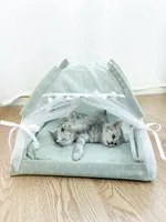 Tente pliable semi-fermée pour animaux de compagnie, tapis rafraîchissant d'été, maison pour chien et chat, lit de couchage intérieur/extérieur, fournitures