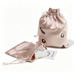 Sac à cordon personnalisé avec logo, beige, en satin, pour emballage cadeau, pochette pour parfum, vêtements, chaussures, sac anti-poussière - Product Image 1