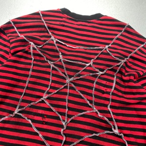 Maglietta a Maniche Lunghe da Uomo SJH con Stampa Ragno a Righe Rosse e Nere, Stile Gotico Punk Oversize Personalizzato - Product Image 2