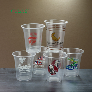 fuling plastics oem brand milkshake cups 12oz clear logo printing plastic pet slush ice cups with custom logo